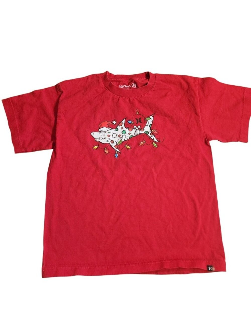 Hurley Kids Red Christmas Shark Graphic T Shirt Large‎ Cotton